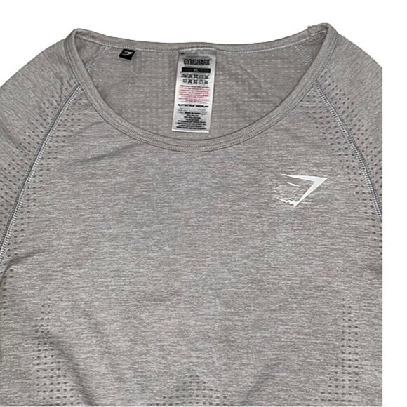Gymshark Vital Seamless Crop Top workout Long Sleeve Light Grey Athletic Top XL - Picture 3 of 12